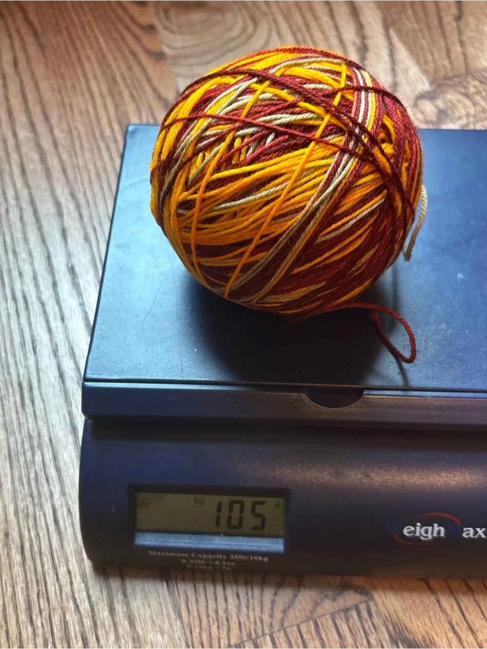 Yarn Fingering Weight Sock 105g Red Gold Tan Wool Blend Knit Hand Dyed Indie